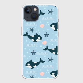 Чехол для iPhone 13 с принтом Косатки киты в Петрозаводске,  |  | whale | касатка | кит | киты | косатка | косатки | морские | паттерн