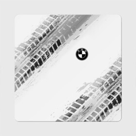 Магнит виниловый Квадрат с принтом BMW ПРОТЕКТОР ШИН в Петрозаводске, полимерный материал с магнитным слоем | размер 9*9 см, закругленные углы | bmw | tegunvteg | авто | автомобиль | бмв | логотип | марка | машина | модель | протектор | следы | шины