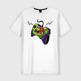 Мужская футболка хлопок Slim с принтом MonsterPad в Петрозаводске, 92% хлопок, 8% лайкра | приталенный силуэт, круглый вырез ворота, длина до линии бедра, короткий рукав | gamer | девайс | джойстик | иллюстрация