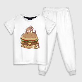 Детская пижама хлопок с принтом Anime Burger в Петрозаводске, 100% хлопок |  брюки и футболка прямого кроя, без карманов, на брюках мягкая резинка на поясе и по низу штанин
 | аниме | бургер | гамбургер | девушка | иллюстрация