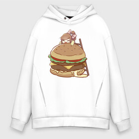 Мужское худи Oversize хлопок с принтом Anime Burger в Петрозаводске, френч-терри — 70% хлопок, 30% полиэстер. Мягкий теплый начес внутри —100% хлопок | боковые карманы, эластичные манжеты и нижняя кромка, капюшон на магнитной кнопке | аниме | бургер | гамбургер | девушка | иллюстрация