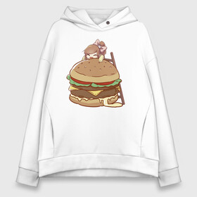 Женское худи Oversize хлопок с принтом Anime Burger в Петрозаводске, френч-терри — 70% хлопок, 30% полиэстер. Мягкий теплый начес внутри —100% хлопок | боковые карманы, эластичные манжеты и нижняя кромка, капюшон на магнитной кнопке | аниме | бургер | гамбургер | девушка | иллюстрация