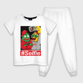 Детская пижама хлопок с принтом #Selfie в Петрозаводске, 100% хлопок |  брюки и футболка прямого кроя, без карманов, на брюках мягкая резинка на поясе и по низу штанин
 | иллюстрация | крутой | монстры | селфи | фотография