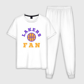 Мужская пижама хлопок с принтом Lakers Fan в Петрозаводске, 100% хлопок | брюки и футболка прямого кроя, без карманов, на брюках мягкая резинка на поясе и по низу штанин
 | basketball | bryant | game | james | kobe | lakers | lebron | los angeles | nba | sport | streetball | баскетбол | баскетболист | брайант | джеймс | игра | игрок | коби | леброн | лейкерс | лос анджелес | мяч | нба | спорт | стритбол