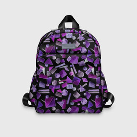 Детский рюкзак 3D с принтом Геометрический фиолетовый в Петрозаводске, 100% полиэстер | лямки с регулируемой длиной, сверху петелька, чтобы рюкзак можно было повесить на вешалку. Основное отделение закрывается на молнию, как и внешний карман. Внутри дополнительный карман. По бокам два дополнительных кармашка | Тематика изображения на принте: abstraction | black | dark | geometric | violet | абстракция | геометрический | геометрия | квадрат | круг | линии | темный | треугольник | фиолетовый | черный