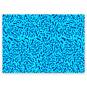 Поздравительная открытка с принтом Неоновые синие узоры в Петрозаводске, 100% бумага | плотность бумаги 280 г/м2, матовая, на обратной стороне линовка и место для марки
 | Тематика изображения на принте: abstract | blue | neon | sea | абстракционизм | абстракция | африканские | вода | волны | голубые узоры | камуфляж | лагуна | линии | мелкий узор | мемфис | море | морское | неоновый | орнамент | пятна | пятнистый