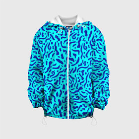 Детская куртка 3D с принтом Неоновые синие узоры в Петрозаводске, 100% полиэстер | застежка — молния, подол и капюшон оформлены резинкой с фиксаторами, по бокам — два кармана без застежек, один потайной карман на груди, плотность верхнего слоя — 90 г/м2; плотность флисового подклада — 260 г/м2 | abstract | blue | neon | sea | абстракционизм | абстракция | африканские | вода | волны | голубые узоры | камуфляж | лагуна | линии | мелкий узор | мемфис | море | морское | неоновый | орнамент | пятна | пятнистый