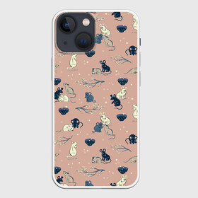 Чехол для iPhone 13 mini с принтом мышки в японском стиле в Петрозаводске,  |  | анималистический паттерн. | бесшовный паттерн | в японском стиле | мыши | розовый | сакура | япония
