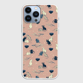 Чехол для iPhone 13 Pro Max с принтом мышки в японском стиле в Петрозаводске,  |  | анималистический паттерн. | бесшовный паттерн | в японском стиле | мыши | розовый | сакура | япония