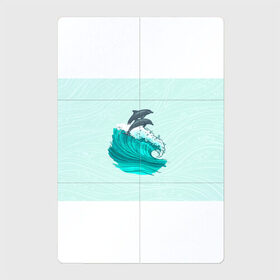 Магнитный плакат 2Х3 с принтом Два дельфина в Петрозаводске, Полимерный материал с магнитным слоем | 6 деталей размером 9*9 см | dolphin | волна | два дельфина | дельфин | дельфины | море | морские | на голубом | с дельфином