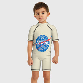 Детский купальный костюм 3D с принтом Nasa x Rocket league в Петрозаводске, Полиэстер 85%, Спандекс 15% | застежка на молнии на спине | game | games | race | rocket league | гонка | гоночка | игра | игры | лига ракет | машинки | рокет лига | футбол