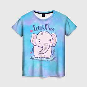 Женская футболка 3D с принтом Маленький слоненок в Петрозаводске, 100% полиэфир ( синтетическое хлопкоподобное полотно) | прямой крой, круглый вырез горловины, длина до линии бедер | детеныш | милый | ребенок | слон | слоненок | слоник