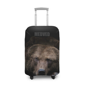 Чехол для чемодана 3D с принтом Русский MEDVED в Петрозаводске, 86% полиэфир, 14% спандекс | двустороннее нанесение принта, прорези для ручек и колес | животные | звери | медведь | природа | русский медведь | черный