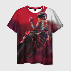 Мужская футболка 3D с принтом Парень На Мотоцикле в Петрозаводске, 100% полиэфир | прямой крой, круглый вырез горловины, длина до линии бедер | мотоцикл | парень | разное | спорт | спортбайк