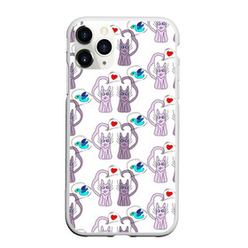 Чехол для iPhone 11 Pro матовый с принтом Фиолетовые котики в Петрозаводске, Силикон |  | Тематика изображения на принте: кошки | любовь | милый | птичка | сердце