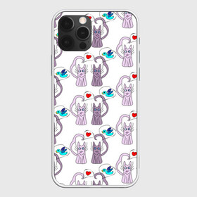 Чехол для iPhone 12 Pro Max с принтом Фиолетовые котики в Петрозаводске, Силикон |  | Тематика изображения на принте: кошки | любовь | милый | птичка | сердце