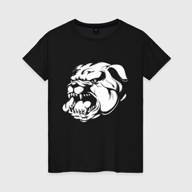 Женская футболка хлопок с принтом Бульдог белый на черном в Петрозаводске, 100% хлопок | прямой крой, круглый вырез горловины, длина до линии бедер, слегка спущенное плечо | dog | бульдог | животные | пес | природа | собака | собаки | собакчка | собачки
