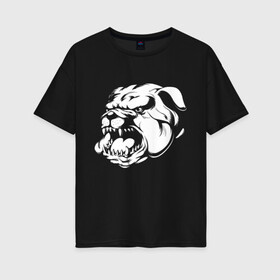 Женская футболка хлопок Oversize с принтом Бульдог белый на черном в Петрозаводске, 100% хлопок | свободный крой, круглый ворот, спущенный рукав, длина до линии бедер
 | Тематика изображения на принте: dog | бульдог | животные | пес | природа | собака | собаки | собакчка | собачки