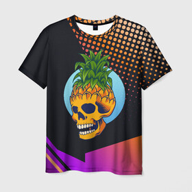 Мужская футболка 3D с принтом Череп - ананас в Петрозаводске, 100% полиэфир | прямой крой, круглый вырез горловины, длина до линии бедер | ананас | прикол | прикольные | фрукт | череп