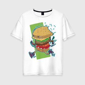 Женская футболка хлопок Oversize с принтом Fast Food в Петрозаводске, 100% хлопок | свободный крой, круглый ворот, спущенный рукав, длина до линии бедер
 | art | burger | cheese | cutlet | fast food | food | hamburger | salad | sandwich | арт | бургер | бутерброд | гамбургер | еда | котлета | салат | сыр | фаст фуд