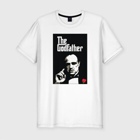 Мужская футболка хлопок Slim с принтом Вито Корлеоне в Петрозаводске, 92% хлопок, 8% лайкра | приталенный силуэт, круглый вырез ворота, длина до линии бедра, короткий рукав | Тематика изображения на принте: godfather | кино | крестный отец | фильм