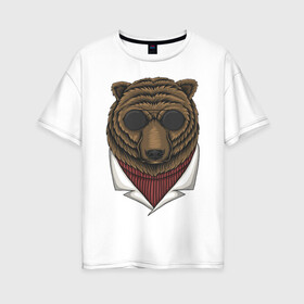Женская футболка хлопок Oversize с принтом Gang Bear в Петрозаводске, 100% хлопок | свободный крой, круглый ворот, спущенный рукав, длина до линии бедер
 | иллюстрация | косолапый | крутой | мафия | мишка
