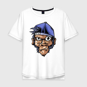 Мужская футболка хлопок Oversize с принтом Mood Monkey в Петрозаводске, 100% хлопок | свободный крой, круглый ворот, “спинка” длиннее передней части | mood | горилла | кепка | крутой | манки
