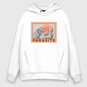 Мужское худи Oversize хлопок с принтом Parasite в Петрозаводске, френч-терри — 70% хлопок, 30% полиэстер. Мягкий теплый начес внутри —100% хлопок | боковые карманы, эластичные манжеты и нижняя кромка, капюшон на магнитной кнопке | bong joon ho | korea | parasite | актер | драма | канны | кино | комедия | корея | оскар | паразиты | пон чжун хо | режиссер | семья | триллер