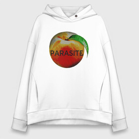 Женское худи Oversize хлопок с принтом Parasite Peach в Петрозаводске, френч-терри — 70% хлопок, 30% полиэстер. Мягкий теплый начес внутри —100% хлопок | боковые карманы, эластичные манжеты и нижняя кромка, капюшон на магнитной кнопке | Тематика изображения на принте: bong joon ho | korea | parasite | актер | драма | канны | кино | комедия | корея | оскар | паразиты | пон чжун хо | режиссер | семья | триллер