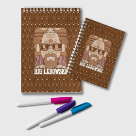 Блокнот с принтом The Big Lebowski в Петрозаводске, 100% бумага | 48 листов, плотность листов — 60 г/м2, плотность картонной обложки — 250 г/м2. Листы скреплены удобной пружинной спиралью. Цвет линий — светло-серый
 | Тематика изображения на принте: donny | dude | jeff bridges | the big lebowski | walter sobchak | большой лебовский | боулинг | вальтер собчак | джефф бриджес | донни | заяц | кегли | кролик | фильм | чувак