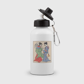 Бутылка спортивная с принтом Японские Гейши Гравюра Укиё-э в Петрозаводске, металл | емкость — 500 мл, в комплекте две пластиковые крышки и карабин для крепления | Тематика изображения на принте: art | geisha | geishas | japan | japanese | japanese girls | retro | ukiyo e | vintage | woman | women | арт | бидзин га | бидзинга | винтаж | живопись | иллюстрация | картина | картинка | ретро | эдо | япония | японская живопись | японские девушк
