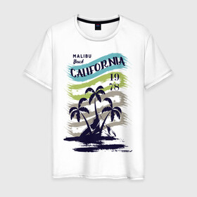 Мужская футболка хлопок с принтом CALIFORNIA BEECH в Петрозаводске, 100% хлопок | прямой крой, круглый вырез горловины, длина до линии бедер, слегка спущенное плечо. | beech | california | retro | sea | summer | usa | каникулы | лето | море | отдых | пальмы | пляж | ретро | тропики