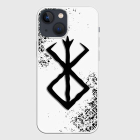 Чехол для iPhone 13 mini с принтом БЕРСЕРК logo ч б в Петрозаводске,  |  | anime | berserk | аниме | берсерк | бесерк | гатс | гриффит | комикс | манга | мультфильм