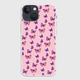 Чехол для iPhone 13 mini с принтом Бабочки фиолетовые | 2 в Петрозаводске,  |  | бабочка | бабочки | насекомые | нежный | рисунок | роза | сирень | цветочек | цветочный | цветы