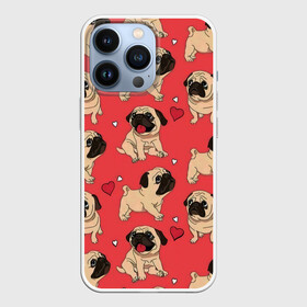Чехол для iPhone 13 Pro с принтом Мопсики и Сердечки в Петрозаводске,  |  | love | арт | день валентина | день святого | день святого валентина | любовь | много собак | мопс | мопсы | порода | породистые | породистые собаки | породы собак | собака | собаки