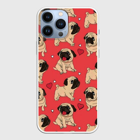 Чехол для iPhone 13 Pro Max с принтом Мопсики и Сердечки в Петрозаводске,  |  | love | арт | день валентина | день святого | день святого валентина | любовь | много собак | мопс | мопсы | порода | породистые | породистые собаки | породы собак | собака | собаки