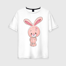 Женская футболка хлопок Oversize с принтом Милый кролик в Петрозаводске, 100% хлопок | свободный крой, круглый ворот, спущенный рукав, длина до линии бедер
 | банни | заяц | иллюстрация | кролик | милаха
