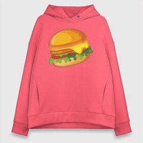 Женское худи Oversize хлопок с принтом My Burger в Петрозаводске, френч-терри — 70% хлопок, 30% полиэстер. Мягкий теплый начес внутри —100% хлопок | боковые карманы, эластичные манжеты и нижняя кромка, капюшон на магнитной кнопке | cheeseburger | бургер | вредная еда | гамбургер | иллюстрация