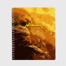 Тетрадь с принтом Metallica Music в Петрозаводске, 100% бумага | 48 листов, плотность листов — 60 г/м2, плотность картонной обложки — 250 г/м2. Листы скреплены сбоку удобной пружинной спиралью. Уголки страниц и обложки скругленные. Цвет линий — светло-серый
 | american | james hetfield | kirk hammett | metal band | metallica | music | mystic | rock | американская | джеймс хетфилд | металлика | музыка | рок | скилет | череп