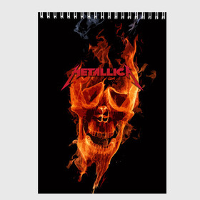Скетчбук с принтом Metallica Flame в Петрозаводске, 100% бумага
 | 48 листов, плотность листов — 100 г/м2, плотность картонной обложки — 250 г/м2. Листы скреплены сверху удобной пружинной спиралью | Тематика изображения на принте: american | james hetfield | kirk hammett | metal band | metallica | music | mystic | rock | американская | джеймс хетфилд | металлика | музыка | рок | скилет | череп