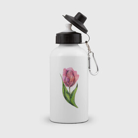 Бутылка спортивная с принтом Акварельный тюльпан в Петрозаводске, металл | емкость — 500 мл, в комплекте две пластиковые крышки и карабин для крепления | flower | pink | tulip | акварель | весна | графика | лето | розовый | тюльпан | цветок