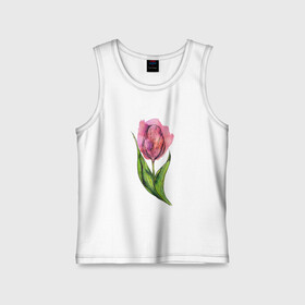 Детская майка хлопок с принтом Акварельный тюльпан в Петрозаводске,  |  | flower | pink | tulip | акварель | весна | графика | лето | розовый | тюльпан | цветок