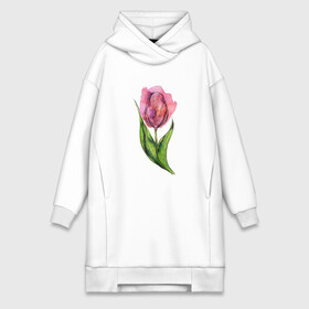 Платье-худи хлопок с принтом Акварельный тюльпан в Петрозаводске,  |  | flower | pink | tulip | акварель | весна | графика | лето | розовый | тюльпан | цветок