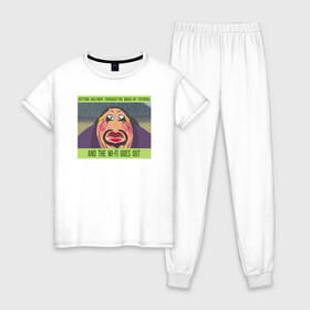Женская пижама хлопок с принтом Wi-Fi goes out в Петрозаводске, 100% хлопок | брюки и футболка прямого кроя, без карманов, на брюках мягкая резинка на поясе и по низу штанин | disney | mulan | vdkarsvet | дисней | мем | мемы | мулан
