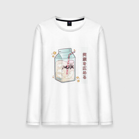 Мужской лонгслив хлопок с принтом Японское кавайное молоко в Петрозаводске, 100% хлопок |  | anime | art | carton | cocktail | cute | food | japan | japanese | kanji | kawaii | manga | milk | алфавит | аниме | арт | в японском стиле | звёзды | кандзи | картон | манга | милота | молочный коктейль | облака | стиль токио | японские буквы 