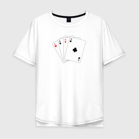 Мужская футболка хлопок Oversize с принтом Четыре карты в Петрозаводске, 100% хлопок | свободный крой, круглый ворот, “спинка” длиннее передней части | буби | игральные карты | иллюстрация | каре | туз | черви