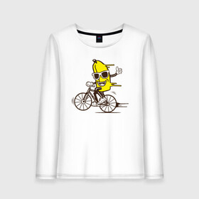 Женский лонгслив хлопок с принтом Банан на велосипеде в Петрозаводске, 100% хлопок |  | байк | банан | бананчик | велик | велосипед | живой банан | спорт