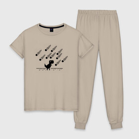 Женская пижама хлопок с принтом Гугл дино в Петрозаводске, 100% хлопок | брюки и футболка прямого кроя, без карманов, на брюках мягкая резинка на поясе и по низу штанин | гугл | динозавр | испуганный | метеориты | хром
