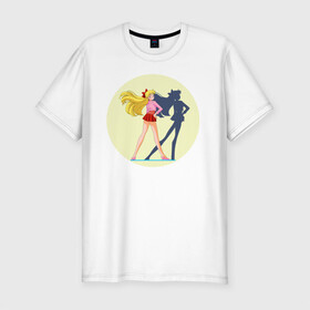 Мужская футболка хлопок Slim с принтом Сейлор Мун в Петрозаводске, 92% хлопок, 8% лайкра | приталенный силуэт, круглый вырез ворота, длина до линии бедра, короткий рукав | japan | воительница | волшебница | девушка | школьница