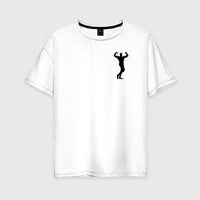 Женская футболка хлопок Oversize с принтом Спорт в Петрозаводске, 100% хлопок | свободный крой, круглый ворот, спущенный рукав, длина до линии бедер
 | гири | мышцы | силуэт | спортсмен | тяжесть